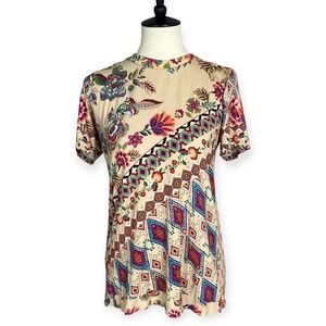 Johnny Was Screen Printed‎ Bamboo Stretch Top Short Sleeves Sz S